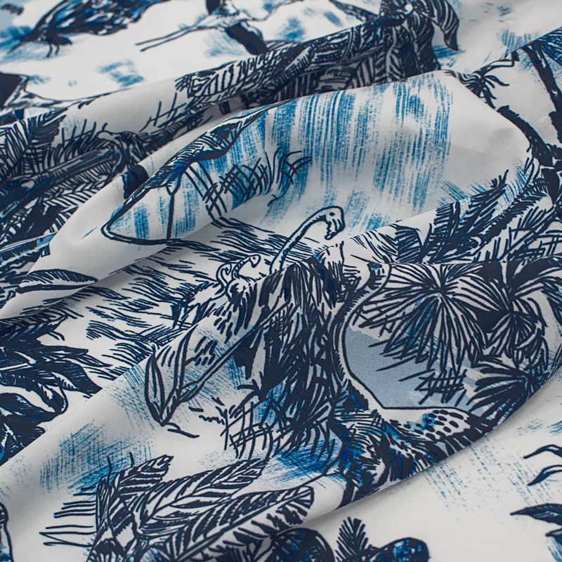 Tropical Plant Digital Crepe De Chine Stretch Silk Fabric For Dress Tissus Au MÈTre Telas Por Metro Ткань Для Шитья Tissu Tela