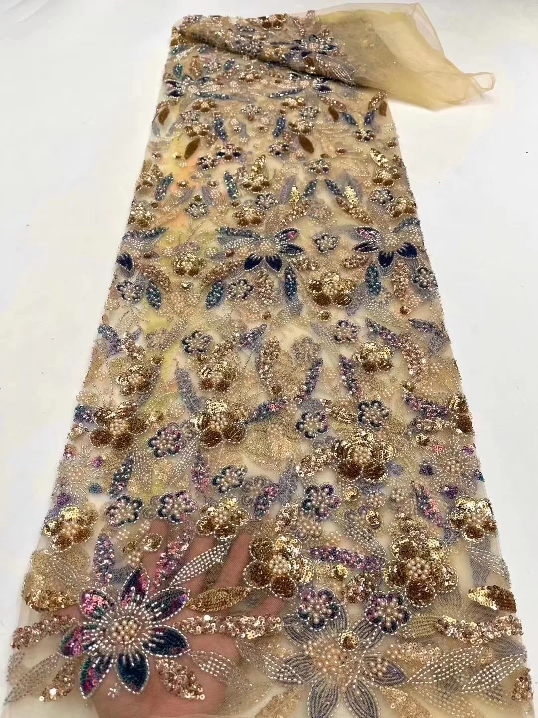 Роскошный Африканский Жених Кружевная ткань с пайетками Высокого Качества 2022, Вышивка тяжелыми Бусинами, Французский Тюль, Кружевное Нигерийское Свадебное платье