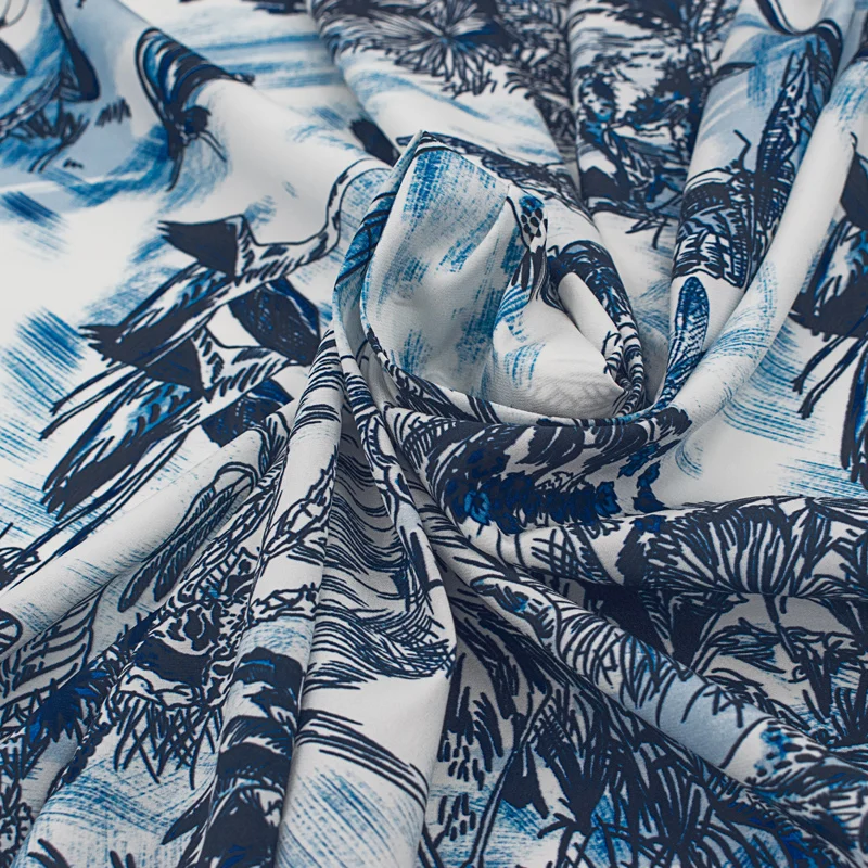 Tropical Plant Digital Crepe De Chine Stretch Silk Fabric For Dress Tissus Au MÈTre Telas Por Metro Ткань Для Шитья Tissu Tela