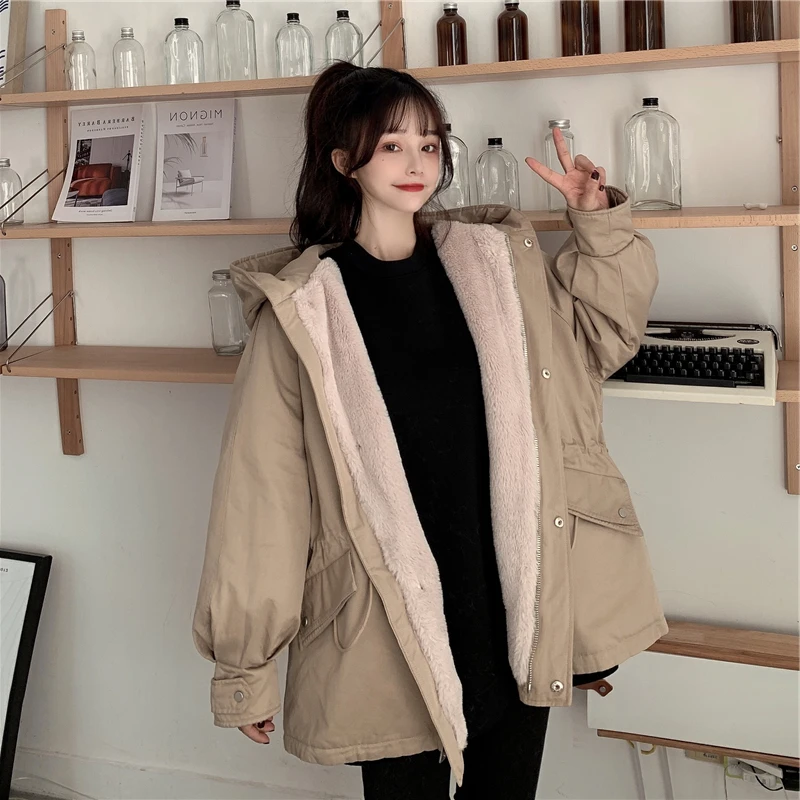 Базовые куртки, Свободные Mujer Chaqueta, Простой корейский стиль, толстая теплая Удобная модная уличная одежда, Верхняя одежда, зимняя уютная одежда