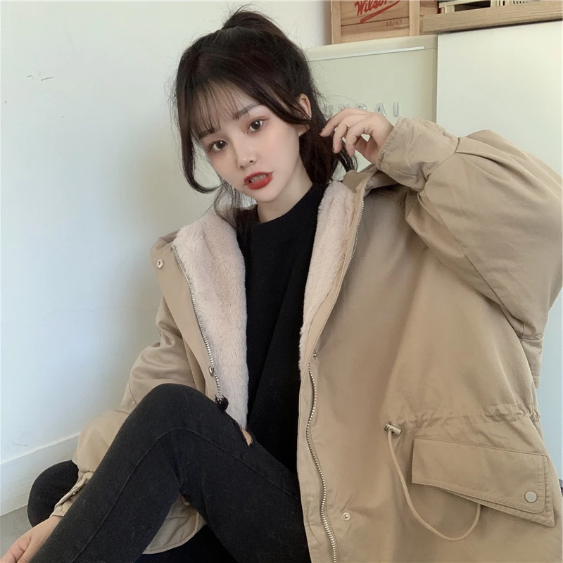 Базовые куртки, Свободные Mujer Chaqueta, Простой корейский стиль, толстая теплая Удобная модная уличная одежда, Верхняя одежда, зимняя уютная одежда