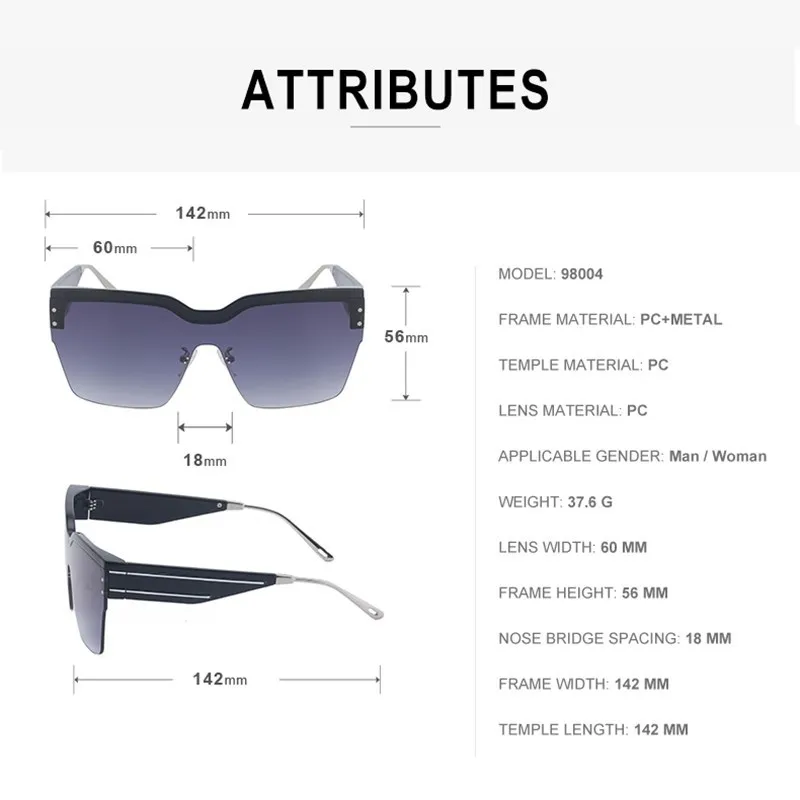 Негабаритные квадратные Солнцезащитные очки в стиле стимпанк, женские 2023, модные роскошные брендовые дизайнерские цельные солнцезащитные очки, мужские очки без оправы