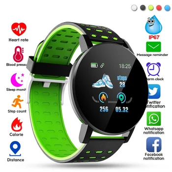 119 Смарт-часы Мужские Женские Для мониторинга сердечного ритма и артериального давления Bluetooth Smartwatch Фитнес-трекер Спортивные часы Для Android IOS
