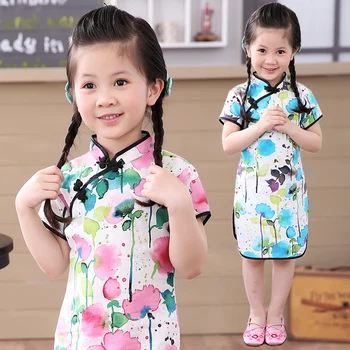 2019 г., китайское платье для маленьких девочек, летний стиль, хлопковые традиционные платья infantis, красные новогодние вечерние qipao