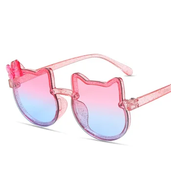 2022 Детские солнцезащитные очки с мультяшным котенком, индивидуальность, Ярко-розовые Модные Солнцезащитные очки с милым бантом для девочек, детские солнцезащитные очки