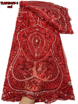 2023 Африканское кружевное свадебное платье Поставщики кружевной ткани из французского тюля с вышивкой бисером и блестками TL10104JY