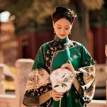 2023 платье в китайском стиле, женское ципао, винтажное зеленое атласное платье чонсам, женское восточное платье, элегантное вечернее платье, восточное платье