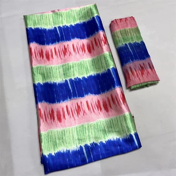 4 + 2 ярда Африканского Шелка, Блестящий Атлас, Шелк и шифон, тюлевое кружево, Нигерийские атласные ткани для женского платья
