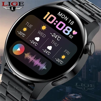 LIGE 2022 Полный круг сенсорный экран стальной Ремешок роскошный Bluetooth вызов Мужские смарт-часы Водонепроницаемые спортивные часы для фитнеса + коробка