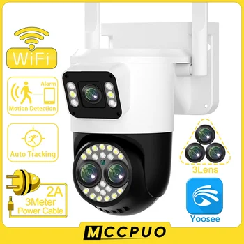 Mccpuo 4K 8MP Трехобъективная PTZ Wifi Камера с Двумя Экранами AI Отслеживание Человека Наружная 4-Мегапиксельная IP-камера Видеонаблюдения Yoosee