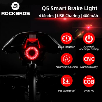 ROCKBROS Велосипед Smart Auto Brake Sensing Light IPx6 Водонепроницаемая Светодиодная Зарядка Велосипедный задний фонарь Аксессуары для заднего света Велосипеда Q5