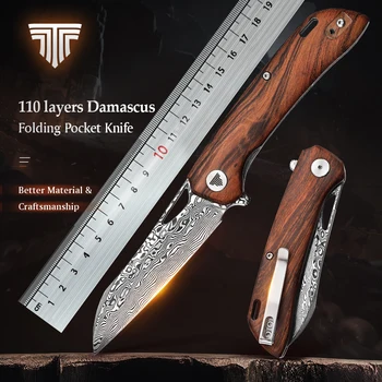 TRIVISA Дамасский Карманный Складной Нож с Зажимом для Мужчин, Инструмент для Кемпинга на открытом воздухе, 3,54 