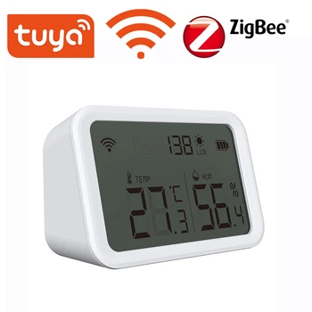 Tuya Wi-Fi/Zigbe Датчик освещенности, датчик температуры и влажности, гигрометр для помещений, термометр с ЖК-дисплеем, Поддержка Alexa Google