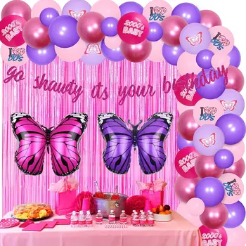 Y2k Тематическое Украшение для Вечеринки в честь Дня рождения для девочек Pink Go Shawty It's Your Birthday Баннер 2000-х, комплект гирлянд из воздушных шаров с бахромой