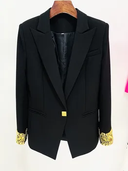 Весенние Элегантные Черные Блейзеры OL 2023, куртки, Модное женское высококачественное пальто с бисером C227
