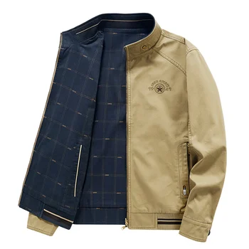 Высококачественная двусторонняя куртка Мужские куртки с воротником-стойкой, весенне-осеннее деловое повседневное пальто в стиле милитари, большие размеры 6XL