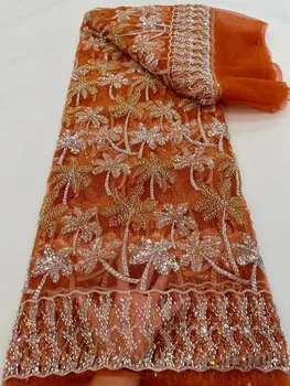 Высококачественная тюлевая кружевная ткань с тяжелыми африканскими пайетками и бисером, вышивка пайетками, Французское сетчатое кружево для вечернего свадебного шитья