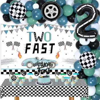 Два быстрых украшения на 2-й день рождения для 2-летнего мальчика, тема гоночного автомобиля, Принадлежности для вечеринки на 2-й день рождения, Винтажный Фон с двумя быстрыми