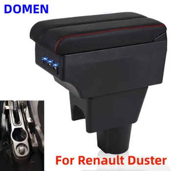 Для Renault Duster Коробка для подлокотников, Центральное хранилище содержимого С выдвижным отверстием для чашки, Большое пространство, Двухслойная USB-зарядка