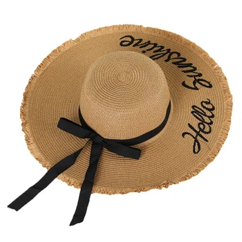 Женская Соломенная шляпа с большими полями, Темперамент, Привет, Солнечный СВЕТ, Вышивка, Летняя Пляжная шляпа, Аксессуары для шляп от Солнца на шнуровке, Аксессуары