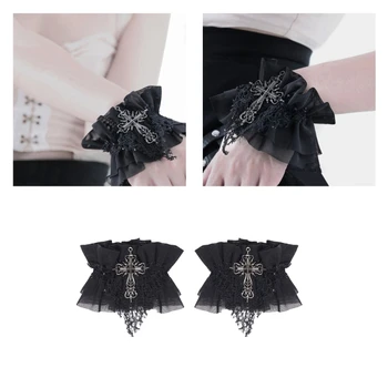 Женские перчатки на запястьях, женские свадебные манжеты для свадебной вечеринки, черный тюль