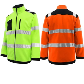 Защитное мужское пальто Hi Vis, мягкая оболочка, уличная куртка, топы с несколькими карманами, плотное рабочее пальто для строителей, аварийных ситуаций на дорогах, S-4XL