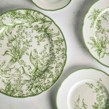 Зеленые и минималистичные ресторанные тарелки, кухонные тарелки, керамические тарелки разных размеров