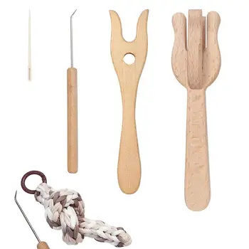 Инструмент Lucet, 4 шт., плетеные инструменты для вязания своими руками, портативный набор вилок для вязания С большой иглой, Деревянная вилка для плетения и