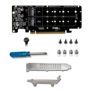 Карта PCIE X16- M.2 M-Key Riser Card Двусторонняя 4-Дисковая NVME RAID Разъемная карта PCI-EX16 Карта расширения Карта-адаптер