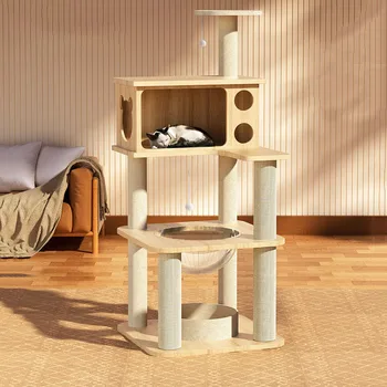 Кошка, массивная деревянная рама для лазания, кошачье гнездо на дереве, башня, когтеточка для квартиры, платформа, диван, подвесное кресло, принадлежности для котенка