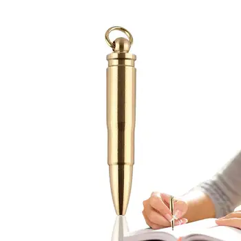 Креативная Латунная форма Пули, Портативная мини-шариковая ручка с вращением, ручка для подписи, Многофункциональный брелок, Кулон, Полезные гаджеты