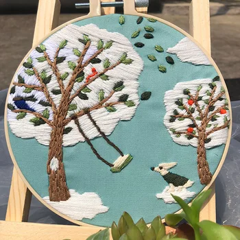 Креативный набор для вышивания с узорами в виде деревьев, птиц и собак, Набор для начинающих с тиснением 