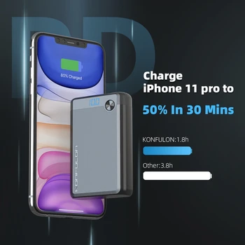 Мини-банк питания 10000 мАч 18 Вт, портативный ЖК-дисплей, Powerbank, быстрое зарядное устройство, внешний вспомогательный запасной аккумулятор для Samsung Xiaomi 12