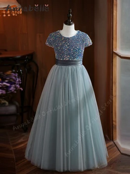 Модное платье Annabelle для девочек, Популярный дизайн без рукавов с блестками, Элегантные Шикарные свадебные платья для девочек в цветочек