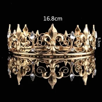 Модные золотые аксессуары для выпускного вечера, Королевская мужская корона, круглая императорская средневековая золотая тиара со стразами