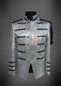 Модный Мужской Эполет в стиле Серебряной звезды, Верхняя Сценическая мужская куртка с блестками, верхняя одежда для выступлений певца Ds, Костюмы, пальто