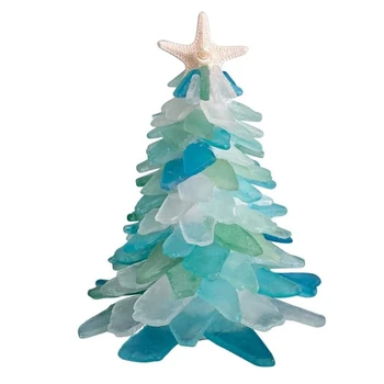 Новая Кристально-голубая Зеленая Рождественская елка из морского стекла, Рождественская елка из смолы на океанском пляже, украшения для Рождественской елки