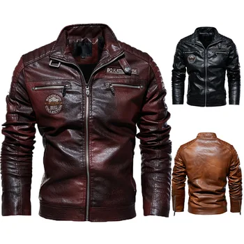 Новое мужское осенне-зимнее модное пальто Высокого качества, кожаная куртка, повседневные куртки в мотоциклетном стиле, черное теплое пальто, топ