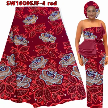 Оптовая продажа Швейцарская Вуалевая Кружевная ткань Со стразами Африканская Вышивка 5 ярдов Хлопчатобумажные Кружевные ткани для одежды SW10005JF