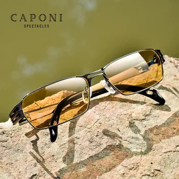 Поляризованные Фотохромные Солнцезащитные очки CAPONI Классические Солнцезащитные очки ночного видения Для вождения Для мужчин Из чистого Титана UV400 BSYS1172
