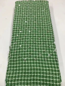 Популярная Африканская кружевная ткань 2022, Зеленая Кружевная ткань с вышивкой пайетками 5 ярдов, для свадебного платья