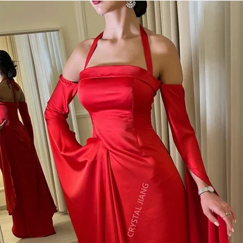 Сексуальное Красное платье с длинным рукавом на бретелях, выпускное платье длиной до пола, вечерний халат для женщин