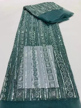 Синий Бисер ручной работы, Кружевная ткань с вышивкой, Французская Африканская сетка, Тюлевая Кружевная ткань для Шитья на свадьбе в Нигерии