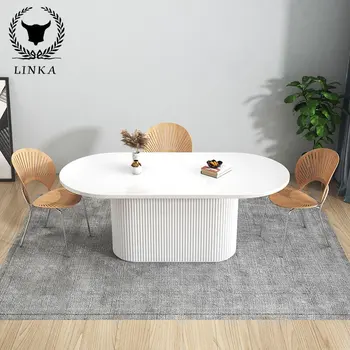 Скандинавский овальный минималистичный деревянный обеденный стол дизайнерский модный легкий роскошный журнальный столик современный минималистичный семейный стол для переговоров