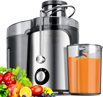 Соковыжималка мощностью 600 Вт, 3 скорости, с 3-дюймовым загрузочным желобом, Соковыжималка для целых фруктов и овощей, Можно мыть в посудомоечной машине, BPA-Fr