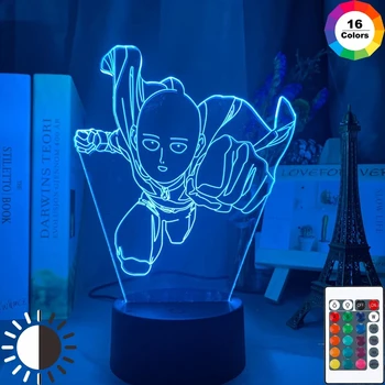 Фигурка Сайтамы One Punch Man Светодиодный ночник Лампа для украшения дома Ночник Cool Manga Store Decor Ideas Настольный 3D светильник