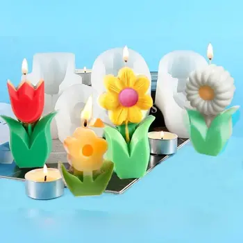 Форма для тюльпанов, 3D Формы для свечей, Цветочная Силиконовая форма, формы для мыла ручной работы для изготовления свечей, Поделки из смолы, украшение торта из помадки