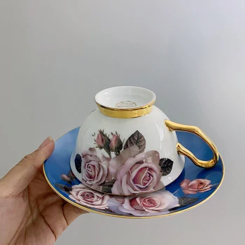 Художественный Стиль Розовые, голубые, розовые и золотые Фарфоровые чашки из костяного фарфора, Кофейный Чайный набор из 6 чашек Капучино, Подарочная кружка, подарок для пары, чайная чашка cafe turco