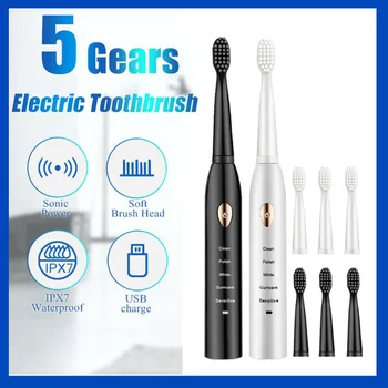 Электрическая Зубная щетка для мужчин и женщин, семейная пара, Отбеливающие Водонепроницаемые Зубные щетки IPX7, Ультразвуковая автоматическая Зубная щетка