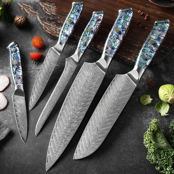 Японский Нож GoodEZ Slicer Santoku, Набор кухонных Ножей, Нож для измельчения мяса, Охотничьи ножи из Дамасской стали, нож для обвалки стейка